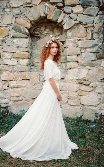 A-Line Chiffon Wedding Dress with Boho Pleats