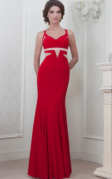 V-Neck Sleeveless Floor-Length Sheath Bridesmaid Dress