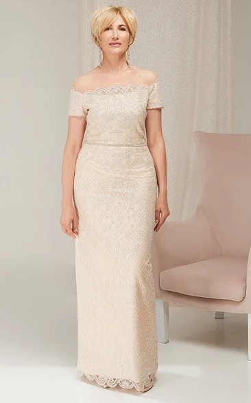 Modern Sheath Off-the-shoulder Mother of the Bride Dress with Lace and Beading Formal Dress