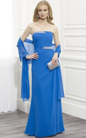 Strapless Ruched Chiffon Mother Of The Bride Dress with Beading and Cape Classy Bridesmaid Dress