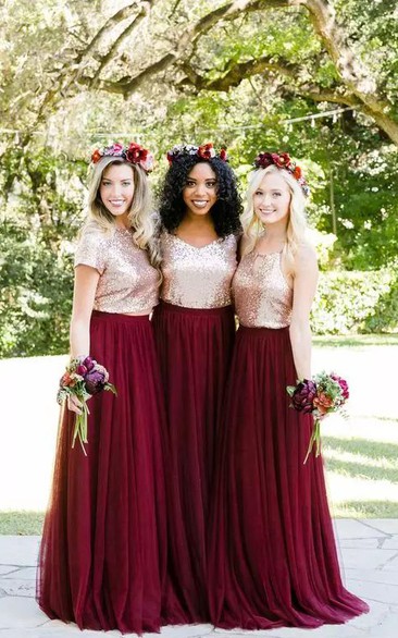 Burgundy and Yellow Bridesmaid Dresses