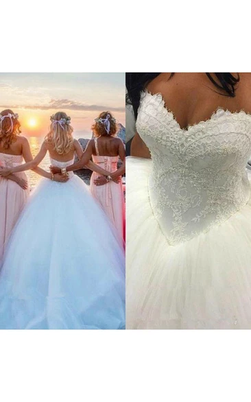 Sweetheart Lace Ball Gown Wedding Dress with Tulle and Corset Back