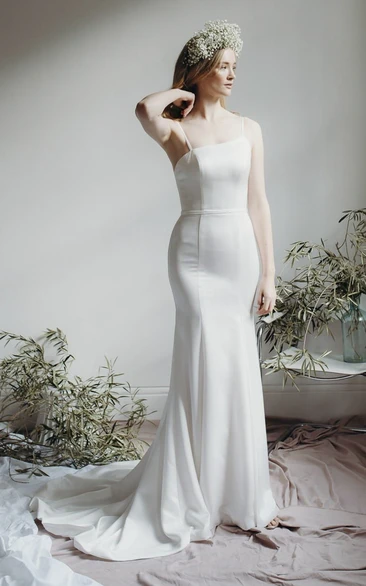 Asymmetrical Mermaid Wedding Dress with Spaghetti Straps and Open Back