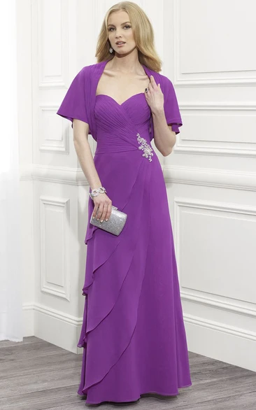 Sweetheart Criss-Cross Chiffon Poet Sleeve Mother Of The Bride Dress