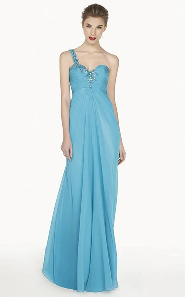 Crystal Strap A-Line Chiffon Prom Dress with Keyhole Waist Elegant Women's Dress