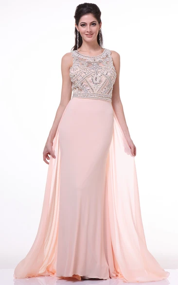 Long Sleeveless Sheath Prom Dress with Jersey Illusion and Crystal Detailing