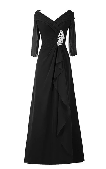 A-line Chiffon Formal Dress with Ruffles and 3/4 Sleeves