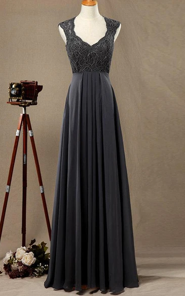 Elegant Floor-length Lace & Satin Bridesmaid Dress Strapped Chiffon Style