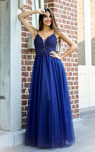 Sexy A-Line Tulle Evening Dress with Beading and Open Back