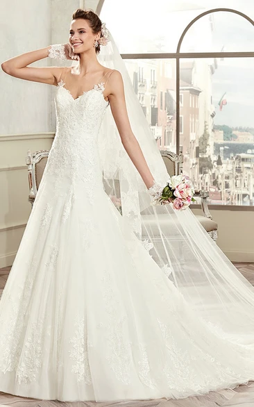 Spaghetti-Strap Sweetheart Wedding Dress with Open Back and Court Train Modern Bridal Gown