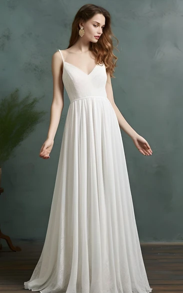 A-Line Chiffon V-neck Sleeveless Wedding Dress Casual Bohemian Modern Dress Beach