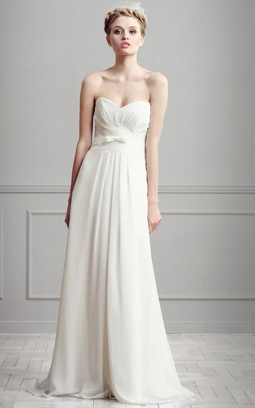 Lace Sweetheart Chiffon Wedding Dress with Ruched Bodice Long Sleeveless