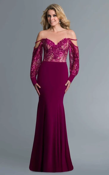 Off-Shoulder Balloon Sleeve Lace Sheath Formal Dress