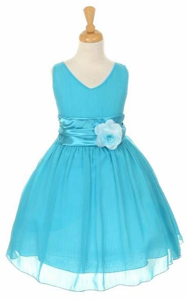 Tiered Chiffon V-Neck Flower Girl Dress Knee-Length Modern