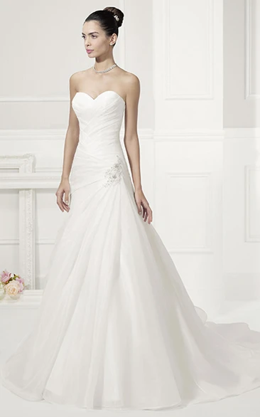 Organza A-line Sweetheart Wedding Dress with Floral Details