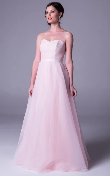 Floor-Length A-Line Tulle Sweetheart Prom Dress with Sleeveless