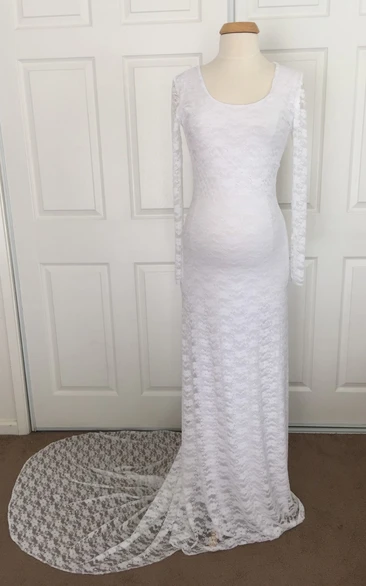 Lace Scoop Sheath Maternity Wedding Dress Modern Classy Bride Gown