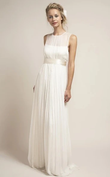 Tulle Sleeveless Bridal Gown with Keyhole and Sash