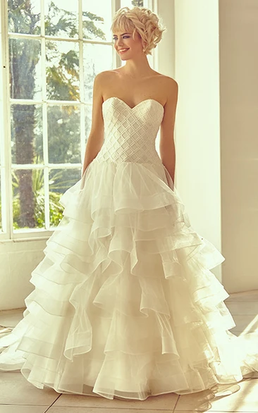 Organza Tiered Sweetheart Wedding Dress with V Back Long Court Train