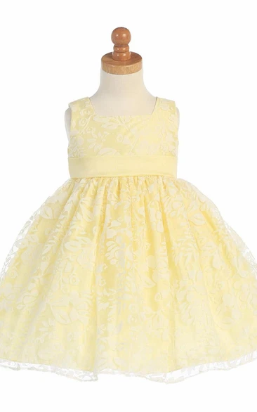 Empire Floral Organza Flower Girl Dress with Pleats Tea-Length Wedding Dress