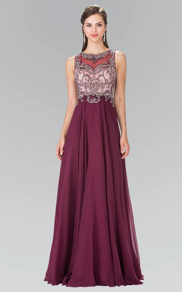 Chiffon A-Line Keyhole Prom Dress with Beading and Pleats