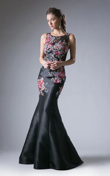 Satin Mermaid Sleeveless Dress with Appliques and Waist Jewelry for Formal