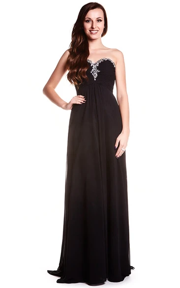 Beaded Chiffon Sweetheart Prom Dress Sheath Style with Low-V Back