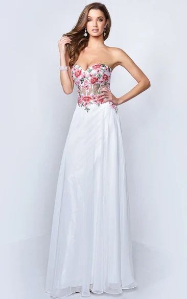 Sweetheart Backless Sheath Formal Dress with Appliques and Flower