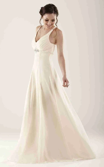 Jeweled Chiffon Bridesmaid Dress with Ruched Empire Waist