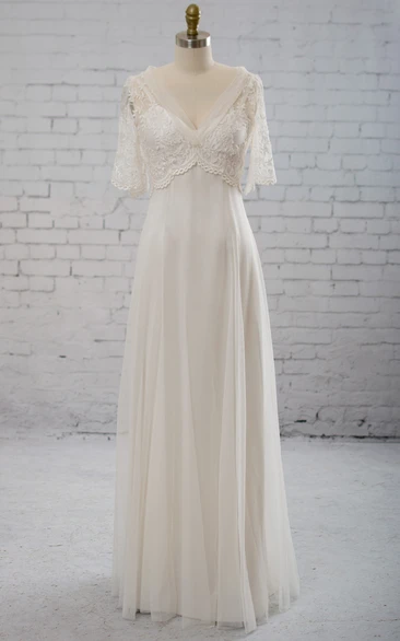 Illusion Bodice Chiffon A-line Wedding Dress 
