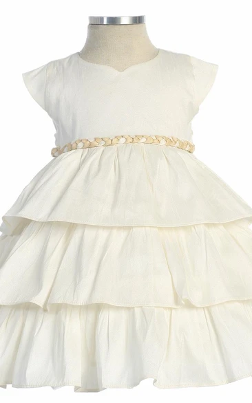 Cap-Sleeve Bowed Flower Girl Dress Simple and Elegant Dress for Girls