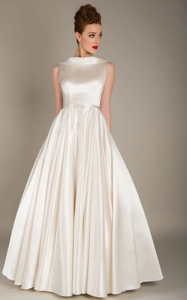 Satin A-line Jewel Neck Backless Wedding Dress Elegant & Classic