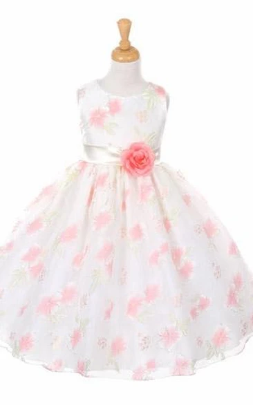 Tiered Organza and Satin Tea-Length Flower Girl Dress Unique Wedding Dress