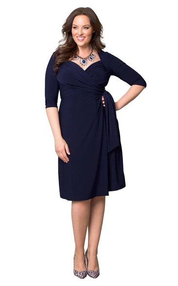 Knee-length Ruched Jersey Dress with Half Sleeves for Casual Occasions