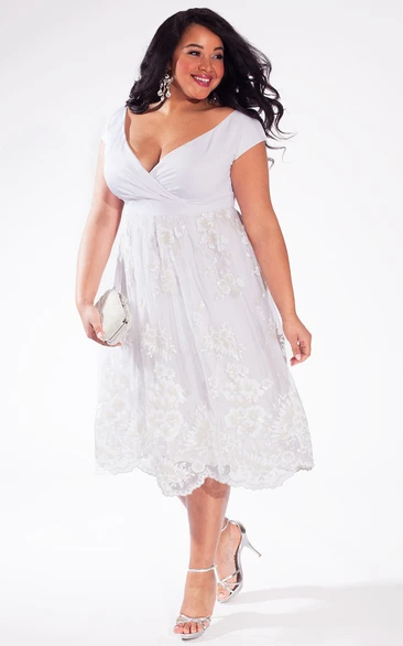 Empire waist tea length wedding clearance dress