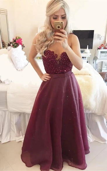 Burgundy Beaded A-line Prom Dress with Modern Style