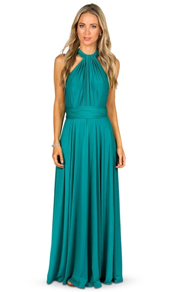 Ruched Halter Convertible Bridesmaid Dress with Straps Maxi Length