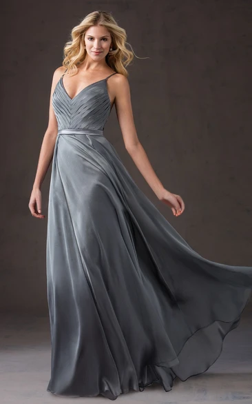 Sleeveless V-Neck Pleated Bridesmaid Dress with Spaghetti Straps Unique Dress for Women