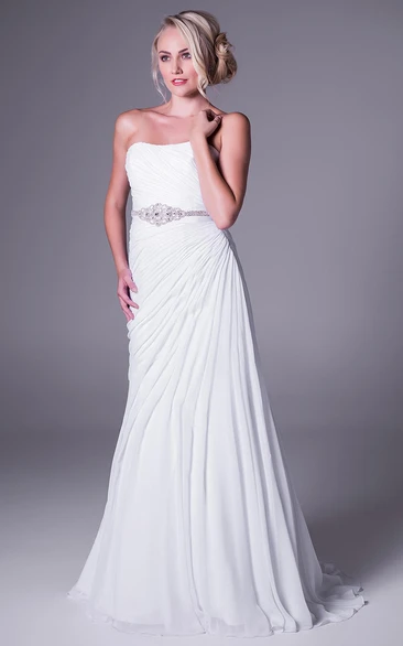 A-Line Strapless Chiffon Wedding Dress with Side-Draped Waist Jewelry