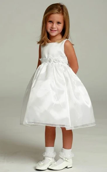 Organza Satin Floral Girl Dress with Flowers