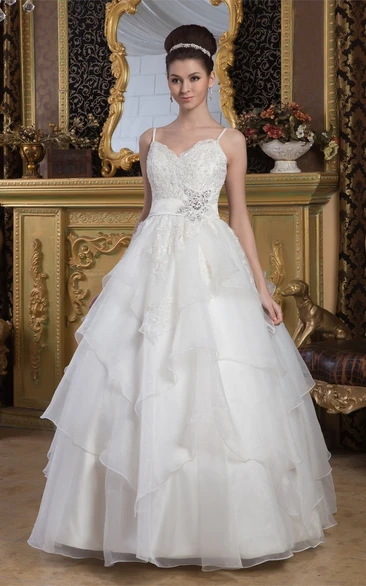 Organza Ball Gown Wedding Dress with Lace and Beading Spaghetti Straps and Unique