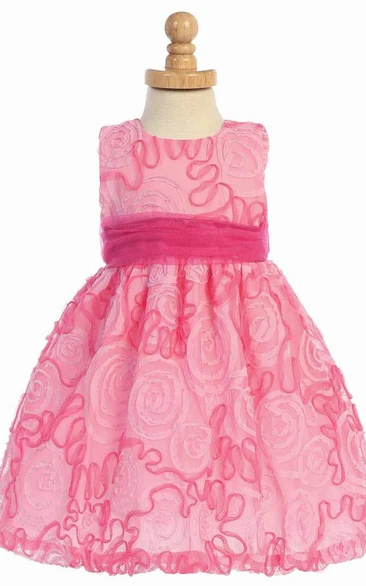 Sleeveless Tiered Tulle Flower Girl Dress Tea-Length Prom Dress Flowy