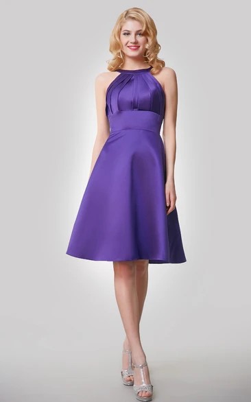 A-Line Knee Length Satin Bridesmaid Dress With Ruching Keyhole Back