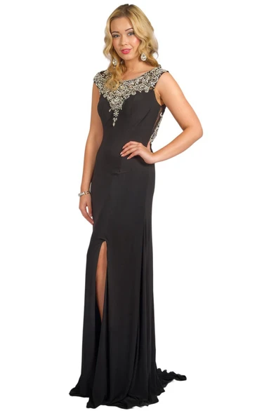 Beaded Sleeveless Sheath Jersey Prom Dress with Split Front Modern Prom Dress 2024