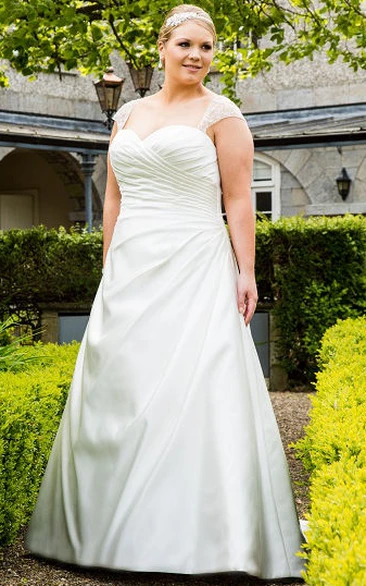 Beaded Cap Sleeve Taffeta Wedding Dress With Lace Up and Keyhole Elegant Beaded Cap Sleeve