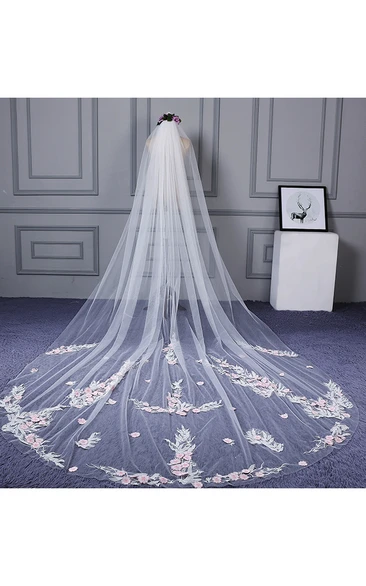 Flower Applique Cathedral Wedding Veil Ethereal & Elegant