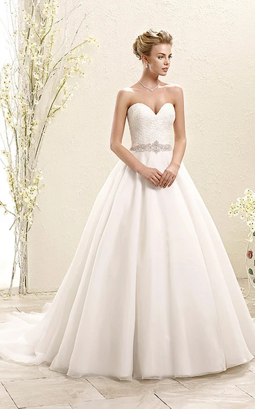 Jeweled Tulle Wedding Dress with Lace Ball Gown Sweetheart Dress