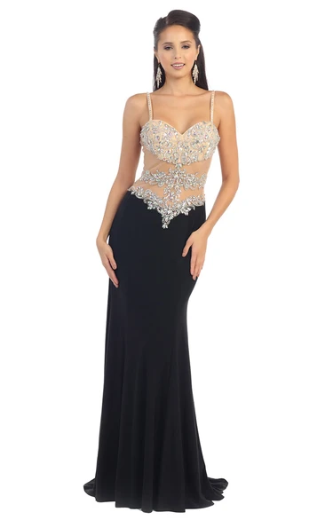 Sheath Illusion Maxi Dress with Beading Formal Dress