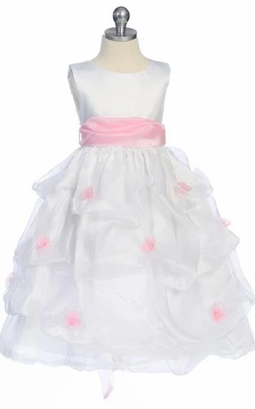 Ruched Organza and Satin Tea-Length Flower Girl Dress Classy Dress for Girls