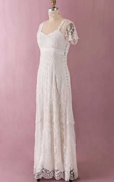 Lace Sheath Dress with Empire Waist and Illusion Back/Sleeves